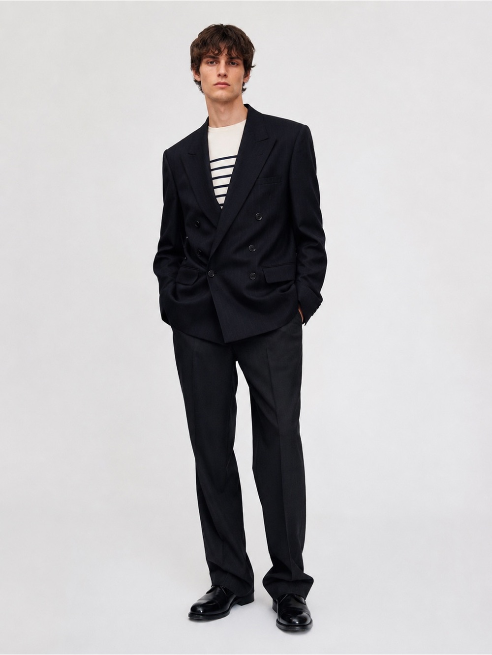 Jean Paul Gaultier Vintage Black Pin Stripe Double-Breasted Blazer Coat